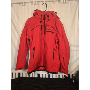 Men's PINFIN Red Windbreaker Jacket L with Black Accents